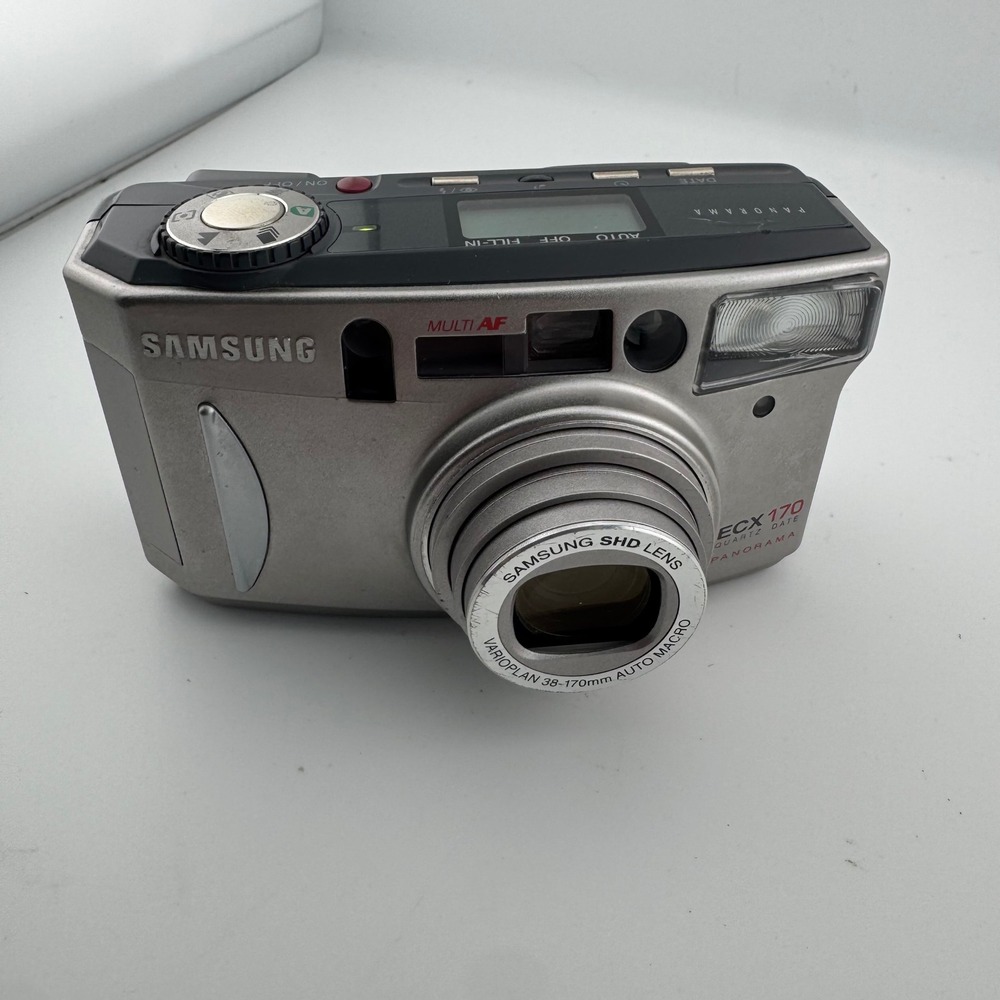 Samsung ECX 170 35mm Film Camera Silver 38-170mm Zoom Panorama Quartz Date Good
